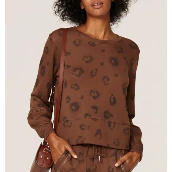 SPLENDID Corinna Sweatshirt Women Medium Brown Leopard Print Pullover Terry - Picture 1 of 14